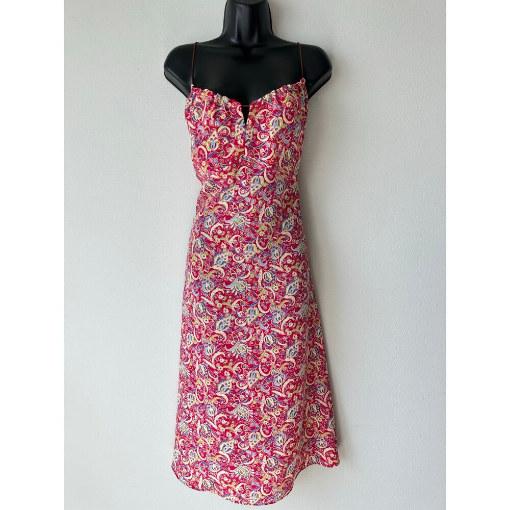 Vintage Y2K Express Paisley Slip Dress Pink Open Back Midi Dress Size 11/12